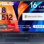 ASUS ノートパソコン Vivobook 16X M1603QA Microsoft Office 2021搭載 Windows11 Ryzen 5 5600H 16型 8GB 512GB M1603QA-MB079WS